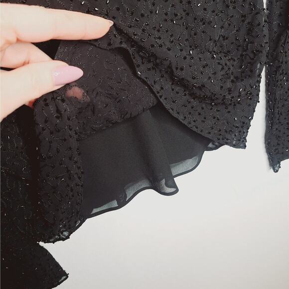 Vintage Y2K Talbots Sheer Silk Beaded Top Bell Sleeve 6 Whimsygoth Fairy Grunge - Picture 7 of 12